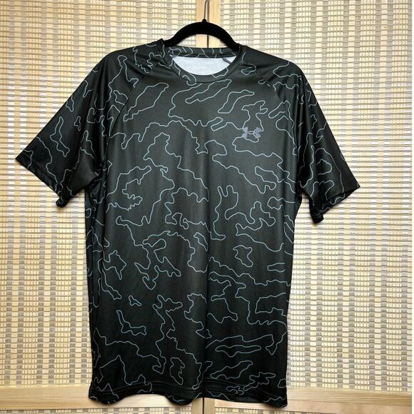 Under Armour Men's Olive Green Poly Dry Logo Performance Shirt Medium EUC - Picture 1 of 6